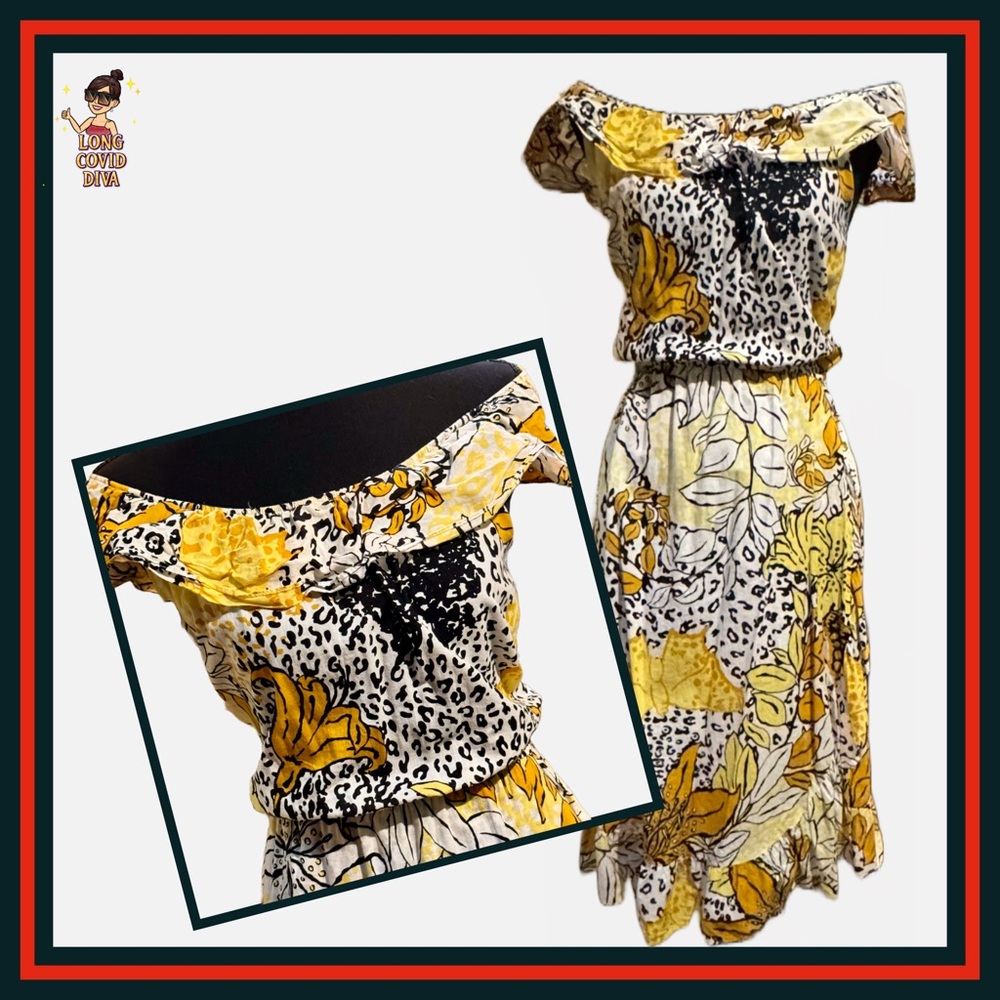 💛🐆🖤anthropologie/Le Shack/Floral/Off-Shoulder/Ruffled Faux Wrap Dress/Size 8